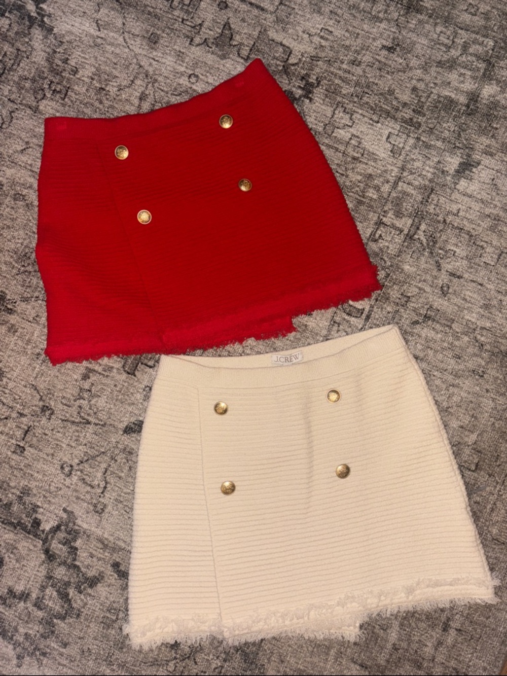 J. Crew Twin Double-Breasted Mini Skirts in Red and Cream